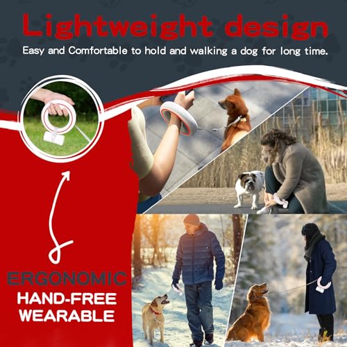 UFO Retractable Dog Leash Hands Free Wearable Laisse Chien with Poop Bag Holder One-Handed Brake Pause Lock 360° Tangle Free 10 ft Strong Nylon Tape Dog Leash for Up to 66lbs Medium Small Dogs - color: Red