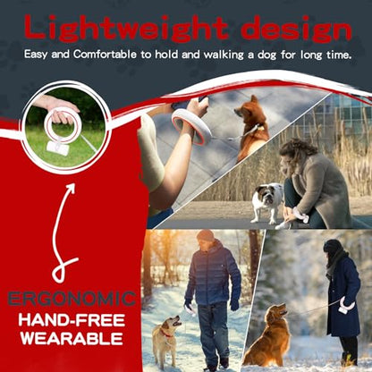 UFO Retractable Dog Leash Hands Free Wearable Laisse Chien with Poop Bag Holder One-Handed Brake Pause Lock 360° Tangle Free 10 ft Strong Nylon Tape Dog Leash for Up to 66lbs Medium Small Dogs - color: Red