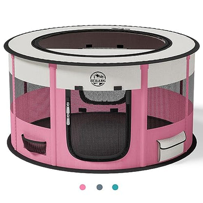 Dog Playpen Puppy Play Pen Indoors Pet Crate Small Dog Cage Portable Foldable Cat Kennel for Kitten Hamster Rabbit Bunny Guinea Pig with Collapsible Food Bowl Carrying Case - color: Pink, style: L