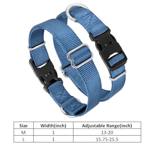 Mikivery Nylon Dog Collar with Quick Release Buckle Soft Adjustable Sturdy for Small Medium Large Dogs Haze Blue,M - color: Haze, size: M：13"-20"