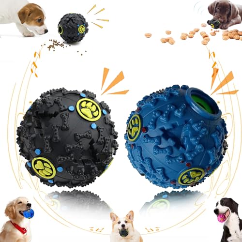 Vetlora Dog Ball, Vetlora Dog Ball Toy - Teeth Cleaning, Pawcia Giggle Sound Dog Ball, Giggle Ball for Dogs, Food Dispenser, Squeaky Wobble Giggle Sound Indestructible Dog Toy (M(3.5in),2PCS-B) - color: 2PCS-B, size: M(3.5in)
