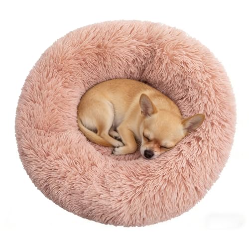 Calming Donut Dog Beds for Small Dogs Kitten - Washable Removable Cover Non-Slip Bottom, Round Pet Bed Puppy Bed Warming Fluffy Faux Fur Anti-Anxiety, Fits up to 15 lbs (Blush, 20") - color: Blush, size: 20"L x 20"W x 8"Th