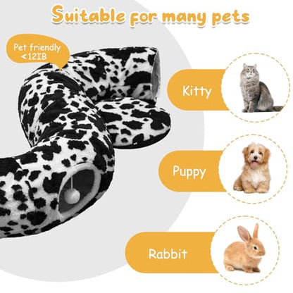 Cat Tunnel Bed for Indoor Cats, Soft Plush Donut Peekaboo Cat Cave, Multifunctional Playground Toy for Small Medium Large Cats, Kittens, Rabbits, Ferrets, with Washable Cushion (Black&White) - color: Black&White