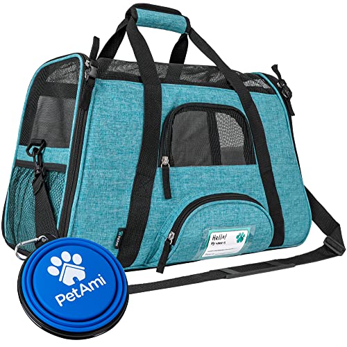 PetAmi Airline Approved Pet Carrier for Cats & Small Dogs, Soft Sided TSA Travel Carrier Bag Sherpa Bed, Breathable Mesh Ventilation, Collapsible Bowl, Fit Under Seat, Up to 18 lbs, Small Heather Blue - color: Heather Blue, size: Small - 17"L x 10.2"W x 1