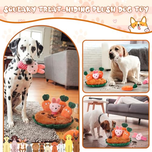 Skylety 7 Pcs Interactive Dog Toys Set, Snuffle Mat for Dogs, Treat Hiding Puzzle and Squeaky Plush, Carrot Bunny Dog Toys for Small Medium Dogs, Training and Boredom Relief Plaything - style: Carrot Bunny