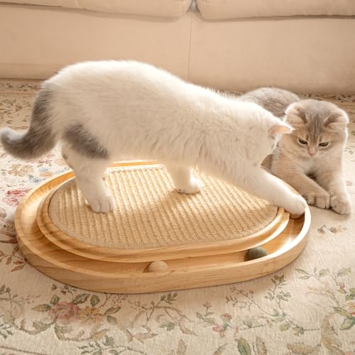 CHEERHOME PETS Cat Scratcher, Sisal Scratching Pad for Indoor Wooden Interactive Cat Puzzle Toy with Ball for Kitten Mental Stimulation Self Play Home Enrichment and Physical Exercise