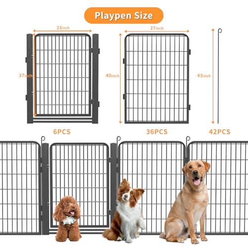 Low Threshold Dog Playpens Fence Indoor, 40 inch 42 Panels Heavy Duty Metal Outdoor Pet Playpen for Large/Medium/Small Dogs, Tall Dog Play Exercise Pens Outside - color: 42 Panels-40 Inch