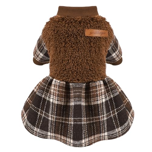 Dog Clothes for Small Dogs Girl Boy Dog Sweater Dress, Puppy Sweater Pet Clothes Shih Tzu Wedding Birthday Pink Plaid Dresses Holiday Festival Outfits, Brown, XS - color: Brown, size: X-Small (Chest 13in )
