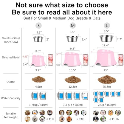 Tilted Elevated Dog Bowls Non-Slip & Non-Spill Pet Feeder with Elevated Detachable Melamine Stand, High Capacity Tilted Dog Bowl for Medium Small Size Dogs M/2 Cup Pink - color: Pink, size: M/2 Cup