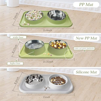 Cat Bowls for Food and Water, Premium Removable Stainless Steel Double Bowls with Non-Slip Bottom & Elevated Stand for Pet and Small Dogs,Upgrade Non-Spill Cat Food Feeder (Light Grey) - color: Light Grey-New