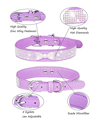 Dog Collar for Small Dogs, Adjustable Leather Suede Bling Dog Collars，Pink Dog Collar Cat Collar, Rhinestone Dog Collar (XS, purple4) - color: purple4, size: XS