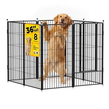 Dog Playpen 36 inch 8 Panels for Indoor & Outdoor Use – Heavy-Duty Metal Pet Fence with Ground Stakes, Rounded Ball Tops for Safety, Stable & Foldable Design, Easy to Assemble - size: 36inch, style: 8 Panels