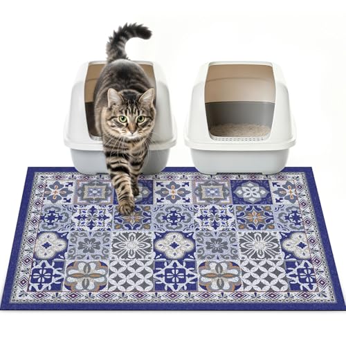 Cat Litter Mat Trapping Rug 33"x22", Large Litter Box Mat for Floor, Non-Slip Waterproof Backing, Soft Mesh Easy to Clean Pet Mat for Cat Blue - color: Blue, size: 33"X22"