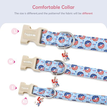 Faygarsle Patriotic Dog Collar, 4th of July Design, American Flag Pattern, Light Blue Summer Design for Small Medium Large Dogs S - color: Blue Flag, size: Small
