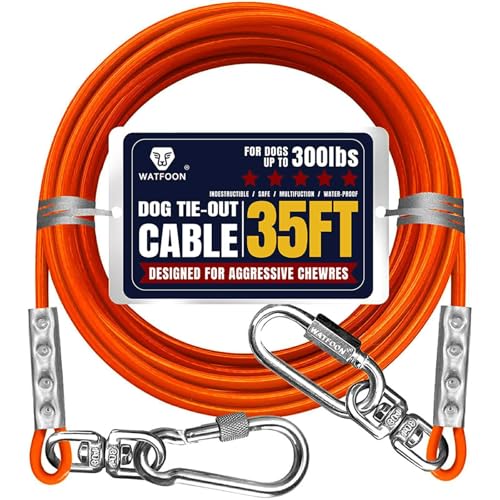 Tie Out Cable for Dogs Up to 300lbs,35ft Extra Strong 1000lbs Break Strength Tie-Out Tether Trolley Training Lead,Dog Run Cable for Yard Garden Park Camping Outside (Orange, 300lbs 35ft) - color: Orange, size: 35 ft