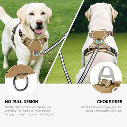 Dog Harness Small Sized, No Pull Pet Harness with Neck Lockable Snap,No Choke Front Clip Dog Reflective Vest,Adjustable Metal Rings 3 Buckles,Easy Control Handle for Small Dogs Khaki S - color: Lock Khaki, size: Small (Pack of 1)