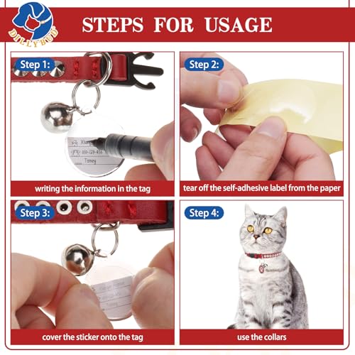 Leather Personalized Breakaway Cat Collar with Studded Bell and Safety Quick Release Buckle - Rivets Studded ID DIY Collars for Boy Girl Cats Kittens, 9" - 11.5" Red - color: Red, size: 9"-11.5"