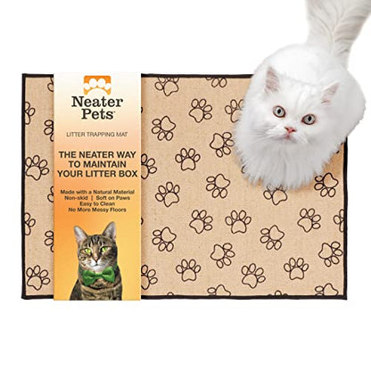 Neater Pets Jute Litter Trapping Mat, Eco-Friendly Plant-Based Material Catches Mess from Kitty Litter Box to Protect Floors, Soft on Cats Paws, Anti-Skid Backing, Easy to Clean, Paw Print, 24" x 36" - color: Paw Print