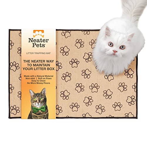 Neater Pets Jute Litter Trapping Mat, Eco-Friendly Plant-Based Material Catches Mess from Kitty Litter Box to Protect Floors, Soft on Cats Paws, Anti-Skid Backing, Easy to Clean, Paw Print, 24" x 36" - color: Paw Print