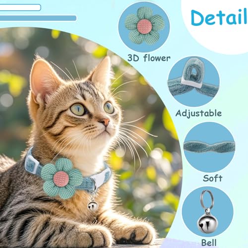 Breakaway Cat Collars with Bells, MUZIEBA Kitten Collar for Girl Boy Adjustable Safety Kitty Collars for Cats Puppy and Small Pets (Blue + Green) - color: Blue + Green
