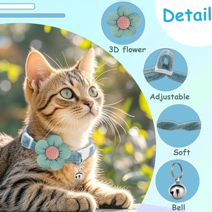Breakaway Cat Collars with Bells, MUZIEBA Kitten Collar for Girl Boy Adjustable Safety Kitty Collars for Cats Puppy and Small Pets (Blue + Green) - color: Blue + Green