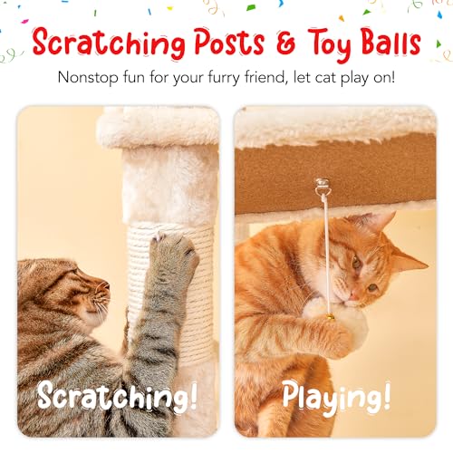 77-Inch Tall Cat Tree, Multi-Level Large Cat Tower with 4 Hammocks, 2 Padded Perches, Cat Condo, Sisal Scratching Posts and Hanging Toys for Adult Cats, Beige - color: Beige, size: XXL (19.7 x 19.7 x 77 Inches)