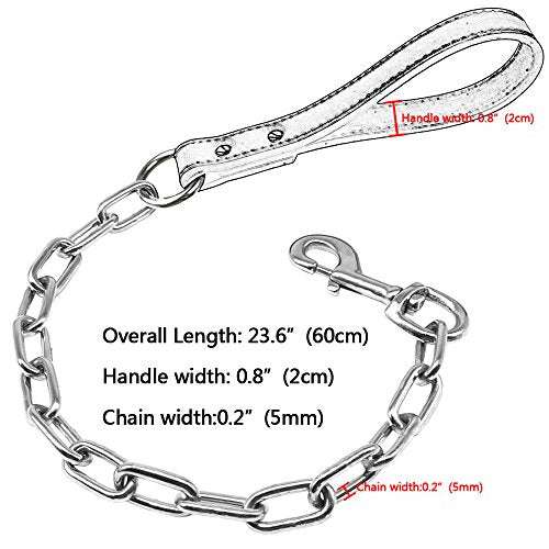 28 inch Length Heavy Duty Dog Chain Lead Leash Leather Handle for Large & Medium Size Dogs Walking,Traffic Training and Traveling (White) - color: White