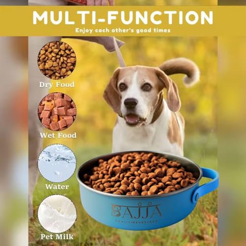 2-in-1 Travel Dog & Cat Bowl – Collapsible BPA-Free Silicone & 18/8 Stainless Steel, Portable & Non-Slip with Handle, Easy to Clean, Food & Water Bowl for On-the-Go Pets, Bottle/PoopBag Holder - color: Blue Bowl