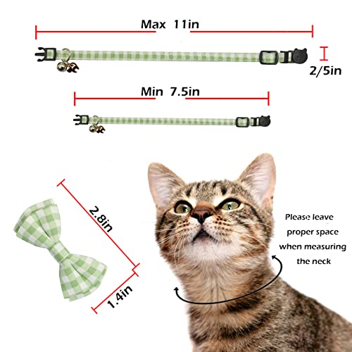 Bowtie Cat Collars Breakaway with Bell, Adjustable Cute Kitty Collars Safety Buckle Kitten Collar for Cat Puppy 7.5-11in (Green Plaid) - color: Green Plaid