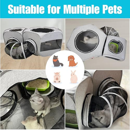 Portable Cat Playpen 2-Room with Tunnel, 3-in-1 Pop-up Cat Dog Crate Play Enclosure with Separate Areas, Foldable Pet Playpen for Puppy Kitten and Small Animals Indoor Outdoor - size: Small
