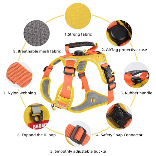 Dog Harness No Pull with GPS Tracker Pocket, 2 Adjustable Leash Clips, Breathable Soft Padded, Reflective, No Choke Pet Vest Harness with Control Handle for Small Dogs, Pineapple Yellow, S - size: S