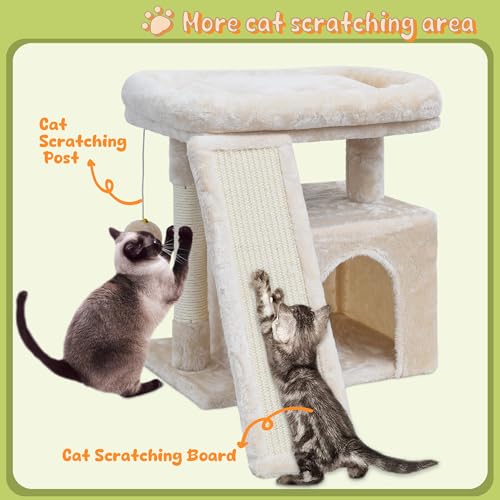 Small Cat Tree for Indoor Cats, Cat Tower with Scratching Post, Perch and Cozy Condo for Kittens and Adult Pets (Beige) - color: Beige
