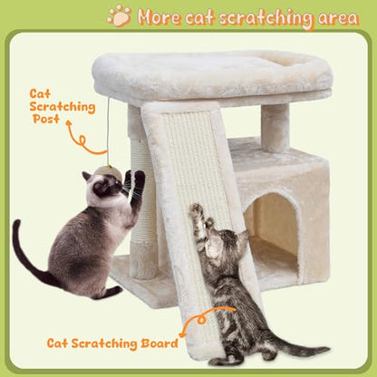 Small Cat Tree for Indoor Cats, Cat Tower with Scratching Post, Perch and Cozy Condo for Kittens and Adult Pets (Beige) - color: Beige