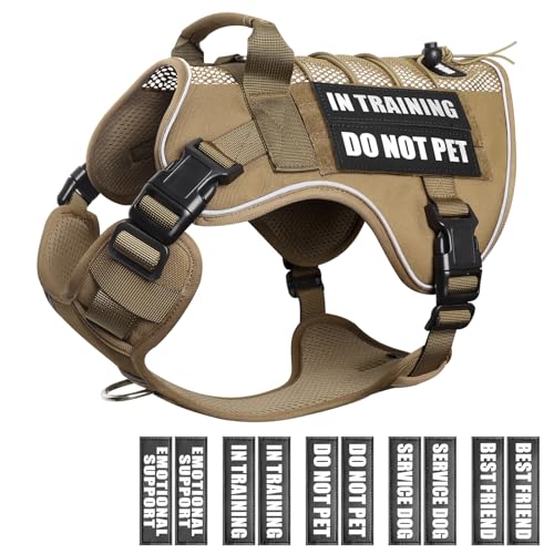WINSEE Service Dog in Training Mesh Harness with 10 Pet Patches, Soft Air Mesh Breathable Tactical Dog Molle Vest, Reflective Military Pet Vest for Walking Hiking for Small Dogs - color: Brown, size: Small