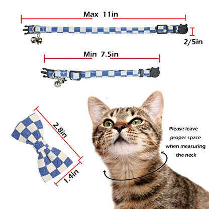 Bowtie Cat Collars Breakaway with Bell, Adjustable Cute Kitty Collars Safety Buckle Kitten Collar for Cat Puppy 7.5-11in (Blue Plaid) - color: Blue Plaid