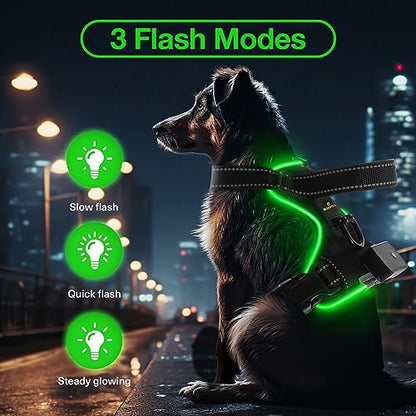 Light Up Dog Harness - No Pull Led Dog Harness Rechargeable Adjustable Lighted Dog Vest Harness for Small Medium Large Dogs - color: Black-Green, size: S