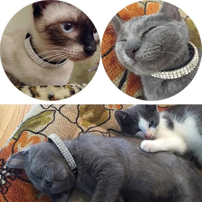 CHUKCHI Soft Velvet Safe Cat Adjustable Collar Bling Diamante with Bells,11 inch for Small Dogs and Cats (Black - 2 Pack) - color: Black - 2 Pack