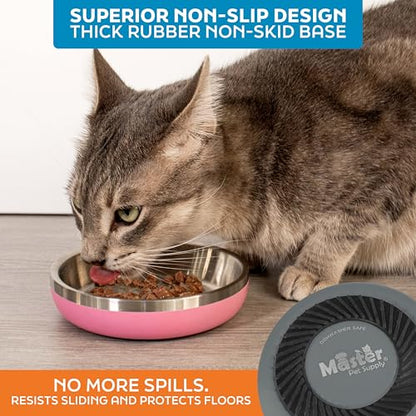 Master Pet Supply Stainless Steel Cat Bowls - 9 oz Heavy Duty - Graphite, Double Wall Extra-Thick Insulated, Non-Slip Pet Water Bowl for Cats & Pets, Anti Rust Metal, Dishwasher Safe - color: Graphite