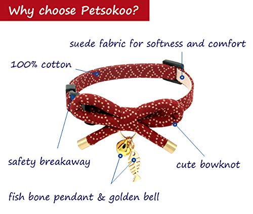 Cute Bowtie Cat Collar with Bell. Japanese Stylish Bowknot & Fish Charm. Safety Breakaway, Soft, Lightweight, for Girl Boy Male Female Cats Kitten,Red - color: Apple Red, size: Medium (8-12 inches)