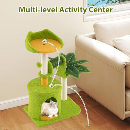 PETSITE Palm Cute Cat Tree, 31 Inches Tall with Sisal Scratching Posts, Condo, Dangling Ball, and Self Groomer, Ideal for Indoor Small & Medium Cats (19 x 13 x 31 inches) - size: 19 x 13 x 31 inches