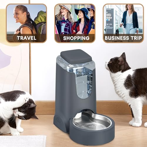 Automatic Cat Feeder and Water Dispenser with Stainless Steel Bowl Dog Gravity Food Feeder and Waterer for Small Medium Pets Puppy Kitten 1 Gallon x 2 - color: Charcoal gray（3.8L*2）