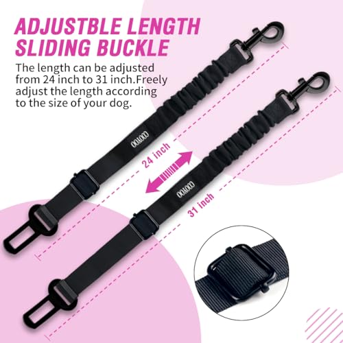 Dog Seat Belt,3 Piece Set Retractable Dog Car Adjustable Seatbelts for Vehicle Nylon Pet Safety Heavy Duty & Elastic & Durable Car Harness for Dogs - color: Set 02-Black+Pink
