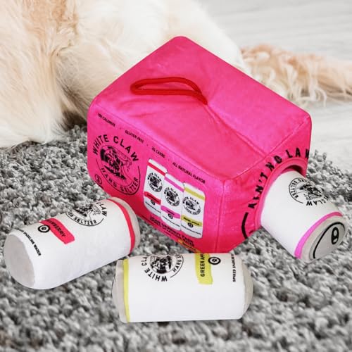 Puppy Plush Squeaky Hide-and-Seek Toy, Funny Imitation Wine Bottle Pattern, Three Miniature Toys and Activity House Combination Set Suitable for Small, Medium and Large Dog Birthday Gifts Rose