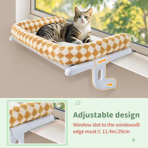 Cat Window Perch Hammock Sturdy Windowsill Bed Seat for Large Cats No Drilling No Suction Adjustable Kitty Shelf with Washable Cover Easy Assembly Holds up to 40 lbs 22.05 * 15 in (Brown, S) - color: Brown, size: 22.05x15in
