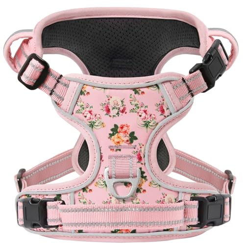 No Pull Dog Harness,NO Need Go Over Dogs Head 3 Snap Buckles Reflective Oxford No Choke Harness with Front & Back 2 Metal Leash Clips Soft Padded for Small Medium Large Dogs Pink S - color: Normal-Pink, size: Small (Pack of 1)