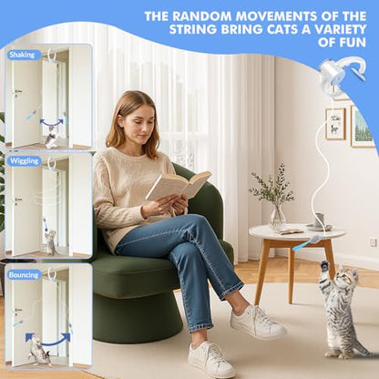 Interactive Cat Toys for Indoor Cats, Automatic Electric Flying Bird Feather Wand Toy, Best Kitten & Adult Cat Enrichment Toy Hanging Electric Kitty Toys for Bored Cats, Light Blue