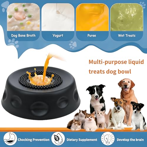 Slow Feeder Dog Bowls for Liquid Treats, Ball-in Interactive Bone Broth Dog Lick Bowl, 250ml Pup Lick Mat Toy for Large Medium Small Breeds, Ideal for Dietary Supplement & Post-op Nutrition (Black) - color: Black