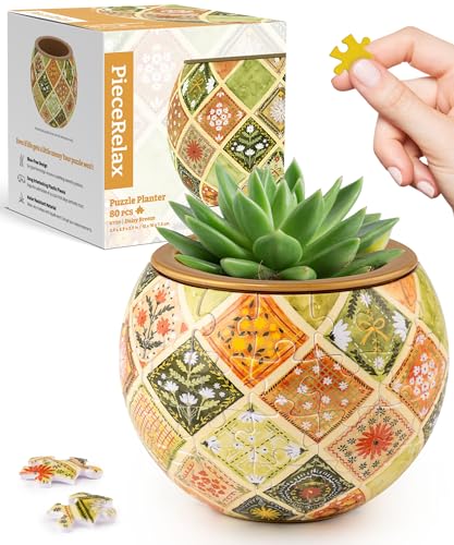 PieceRelax 3D Puzzle Planter 80 Pieces - Daisy Breeze, Home Decor Flower Pots for Indoor Cactus, Succulents Pots [K1129] - color: Daisy Breeze