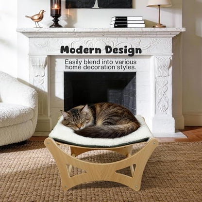 Cat Hammock Bed, Wooden Elevated Cat Beds with Natural Sisal Scratching Mat, Cats Scratcher Bed with Removable Soft Cushion, Cats Scratching Beds with Wood Frames, 22" L x 17.7" W - color: Natural Wood