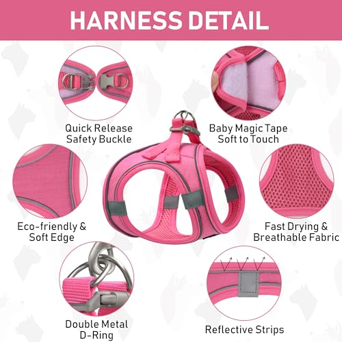 Small Pet Harness Collar and Leash Set, Step in No Chock No Pull Linen Fabric Soft Mesh Dog Vest Harnesses Reflective for Dogs Puppy Cats Kitten Rabbit (Pink, XXS) - color: Pink, size: XXS